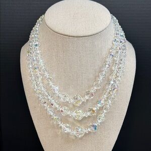 Vintage Triple Strand Crystal AB Necklace